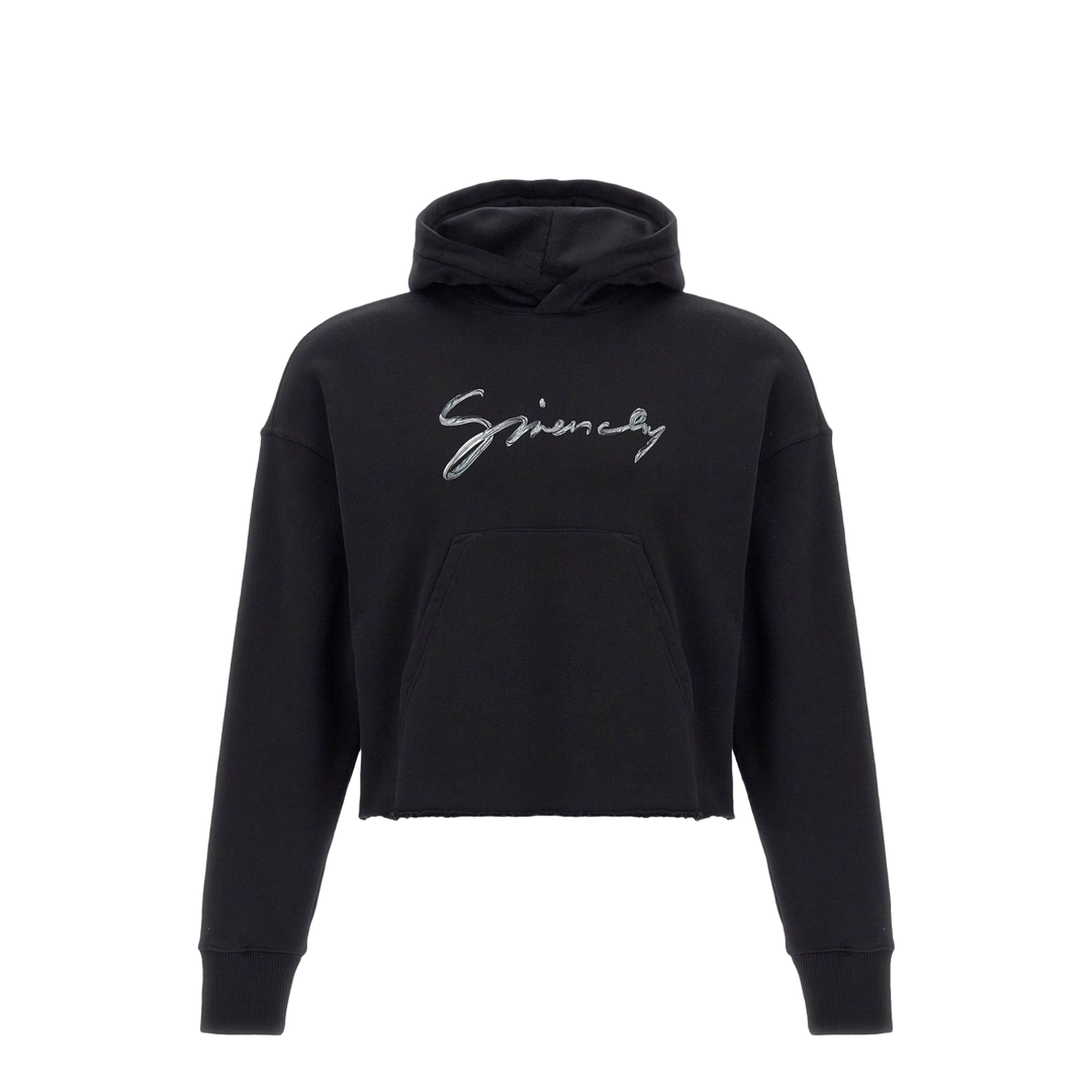Logo Cotton Cropped Hoodie
