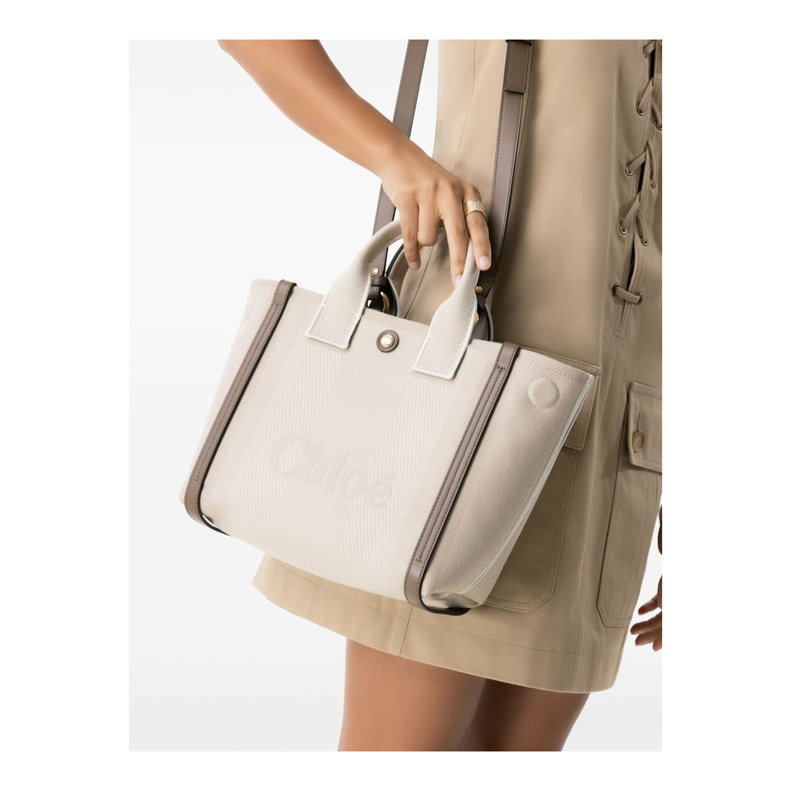 Beige Press-Stud Fastening Handbag