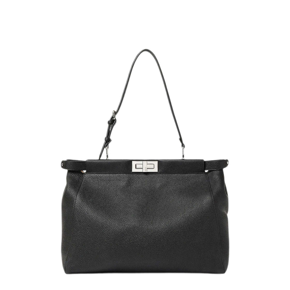 My Peekaboo Large Cuoio Romano FF Split Leather Shoulder Bags - Black
