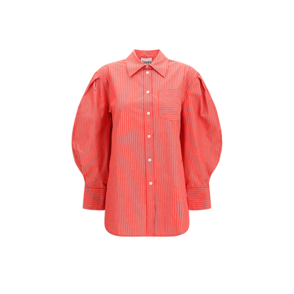MAYFEYR - Ganni - Striped Cotton Shirt With Balloon Sleeves - A1140006472