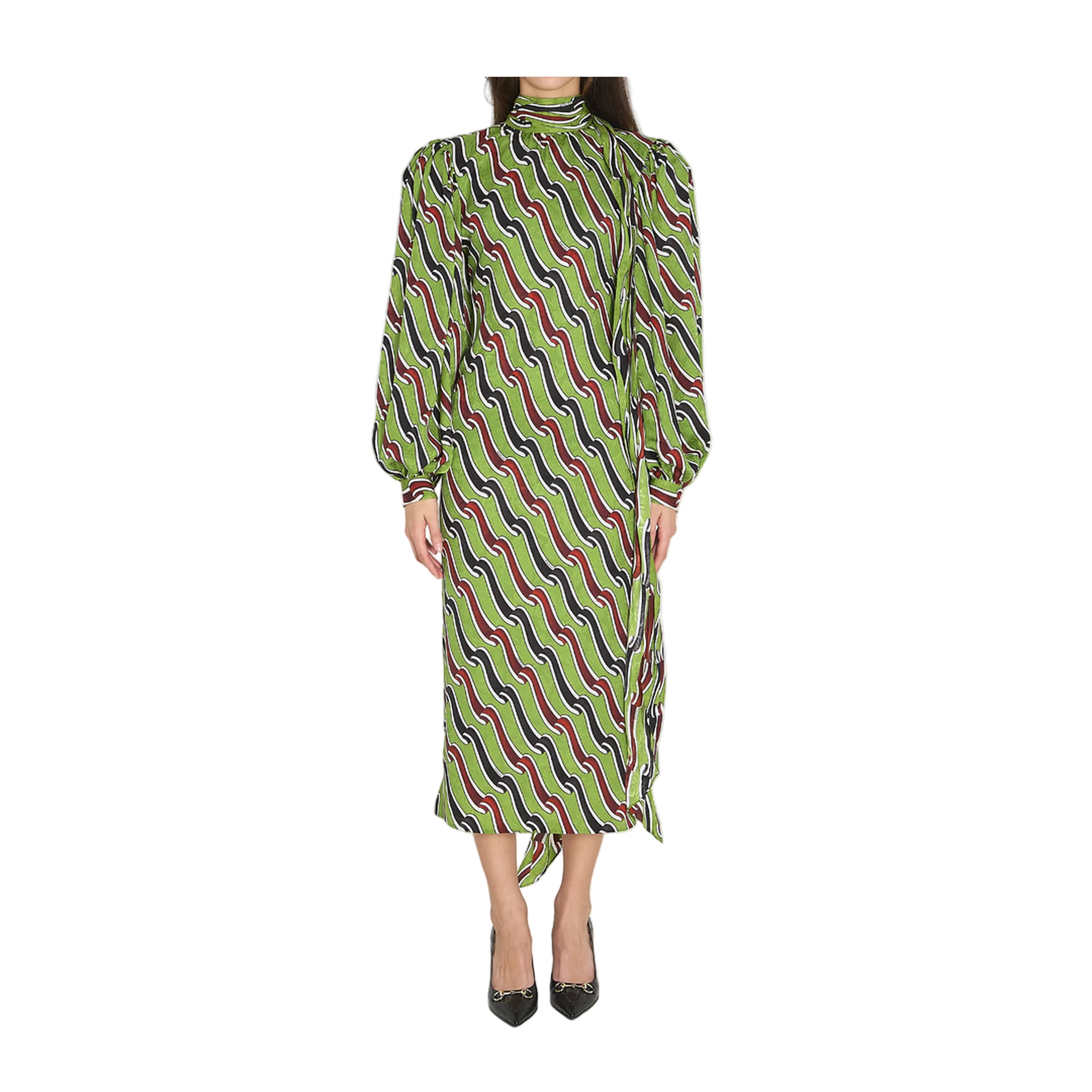 gucci green silk dress GG satin shirt dress in forest green