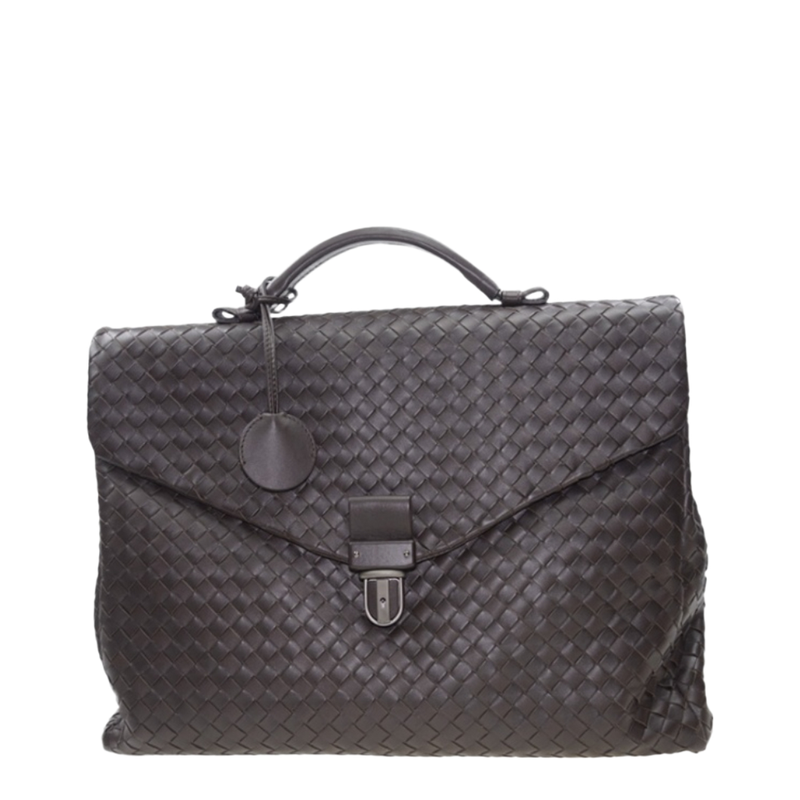 Intrecciato Large Leather Briefcase - Brown