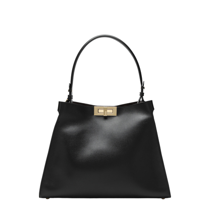 Way Medium Calf Leather with Suede Top-Handle Bag - Black / Chocolate