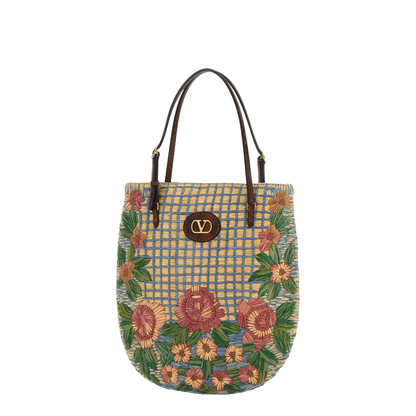 Embroidered Raffia Vlogo Signature Shoulder Bag