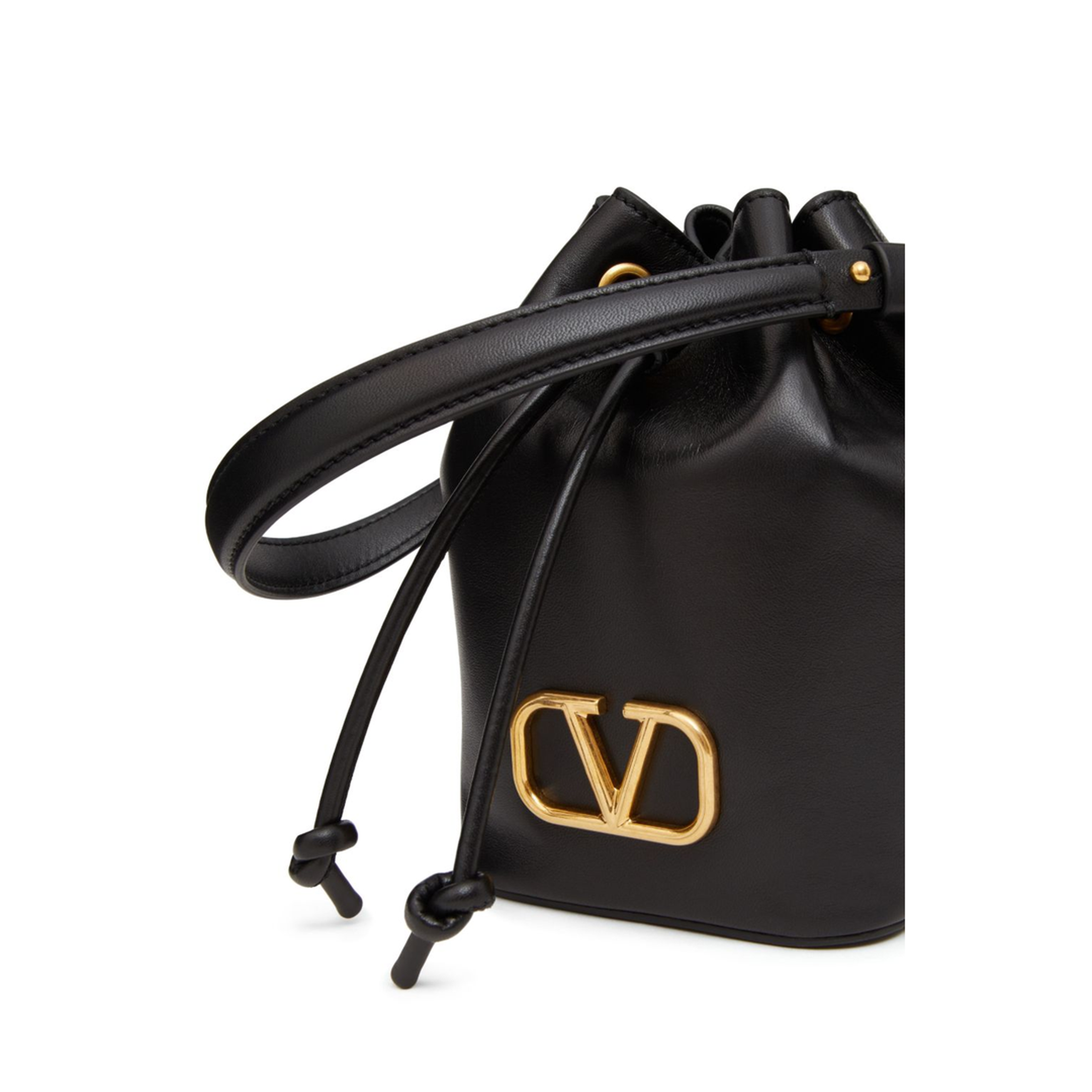 VLogo Signature Mini Smooth Leather Bucket Bag - Black