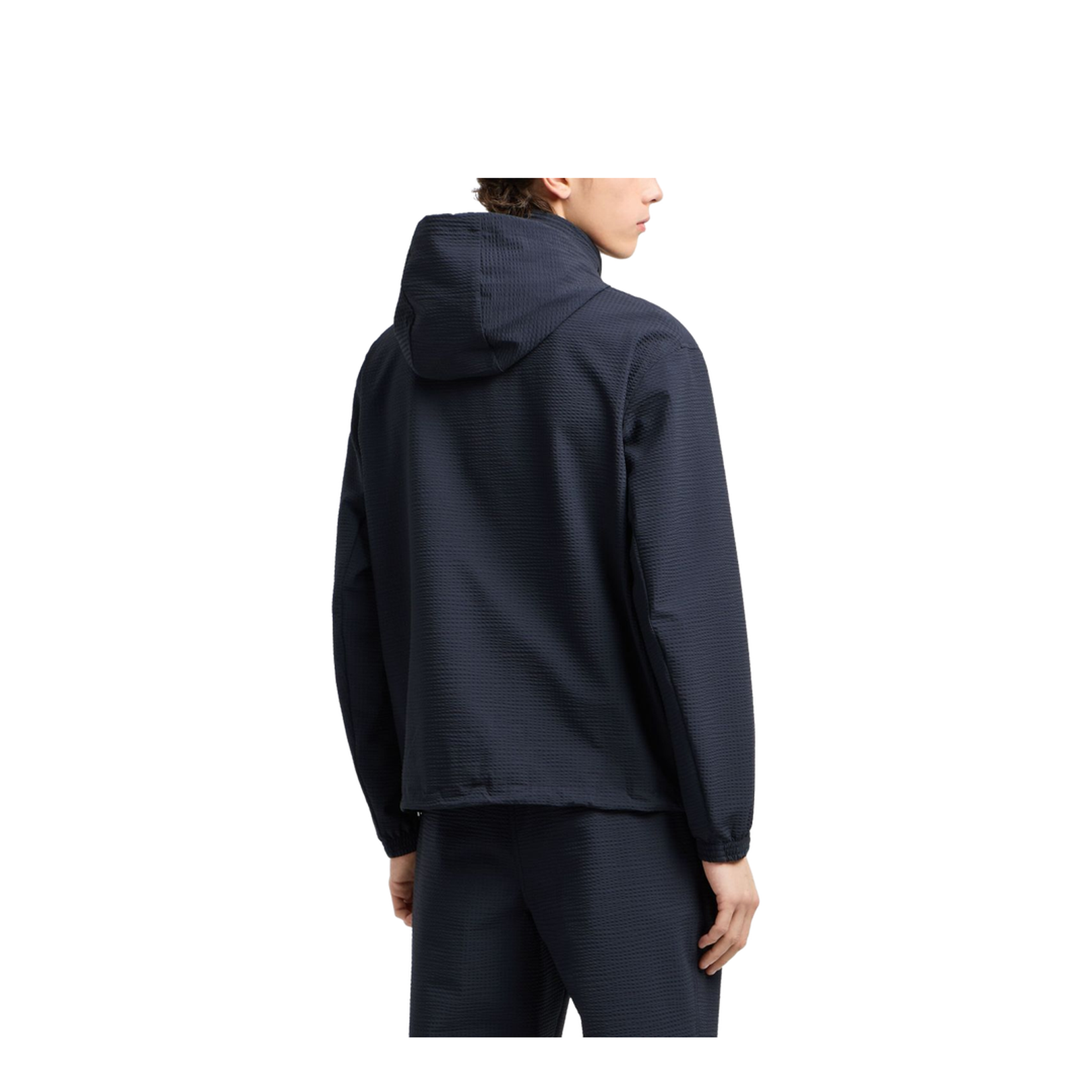 Dark Blue Textured Weave Zip Fastening Jacket