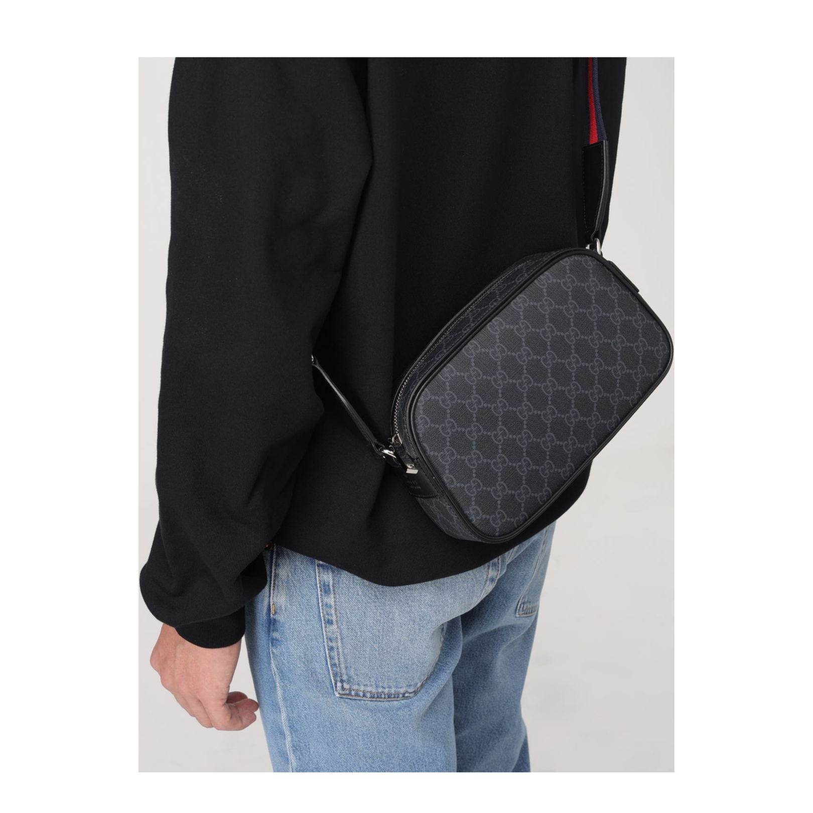 GG Emblem Small Nylon Crossbody Bag - Black