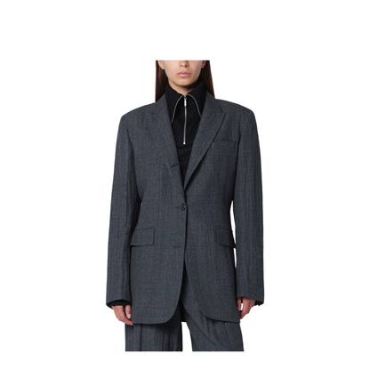 Grey Wool-Blend Single-Breasted Jacket