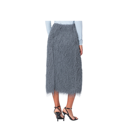 Dark Grey Midi Skirt with Fringes