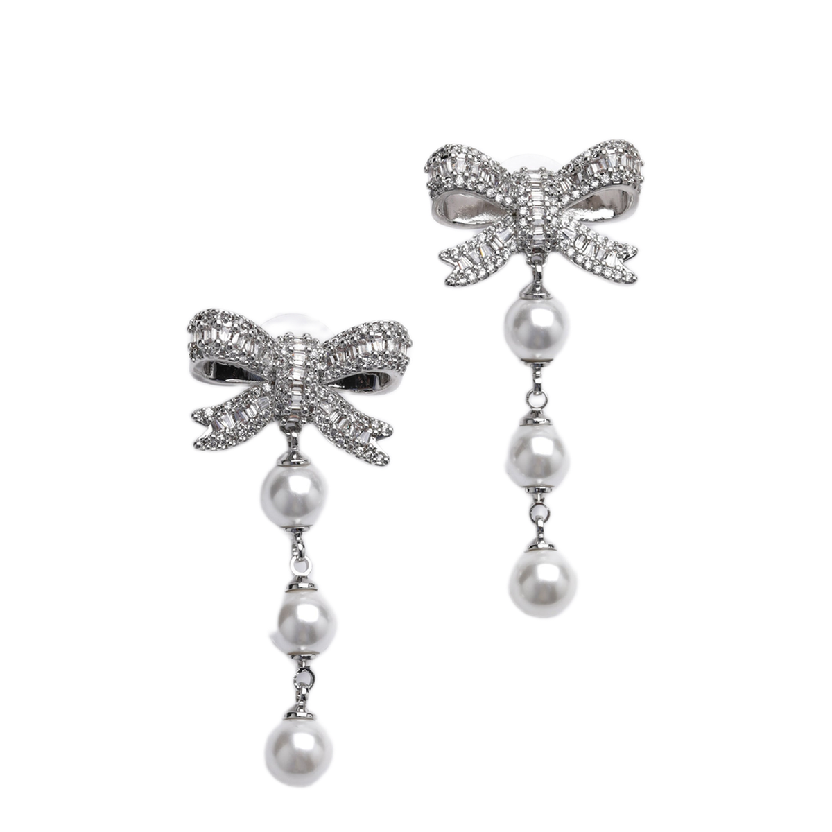 MAYFEYR - Self Portrait - Crystal Bow And Pearl Drop Earrings - PF26-601EPRSL