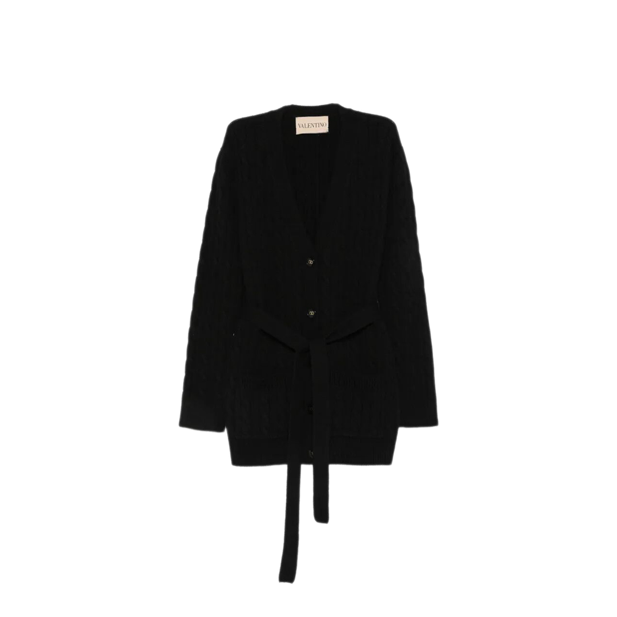 VALENTINO VLTNロゴ ケーブル ニット カーディガン L ブラック Valentino Cable-Knit Belted Cashmere Cardigan – MAYFEYR