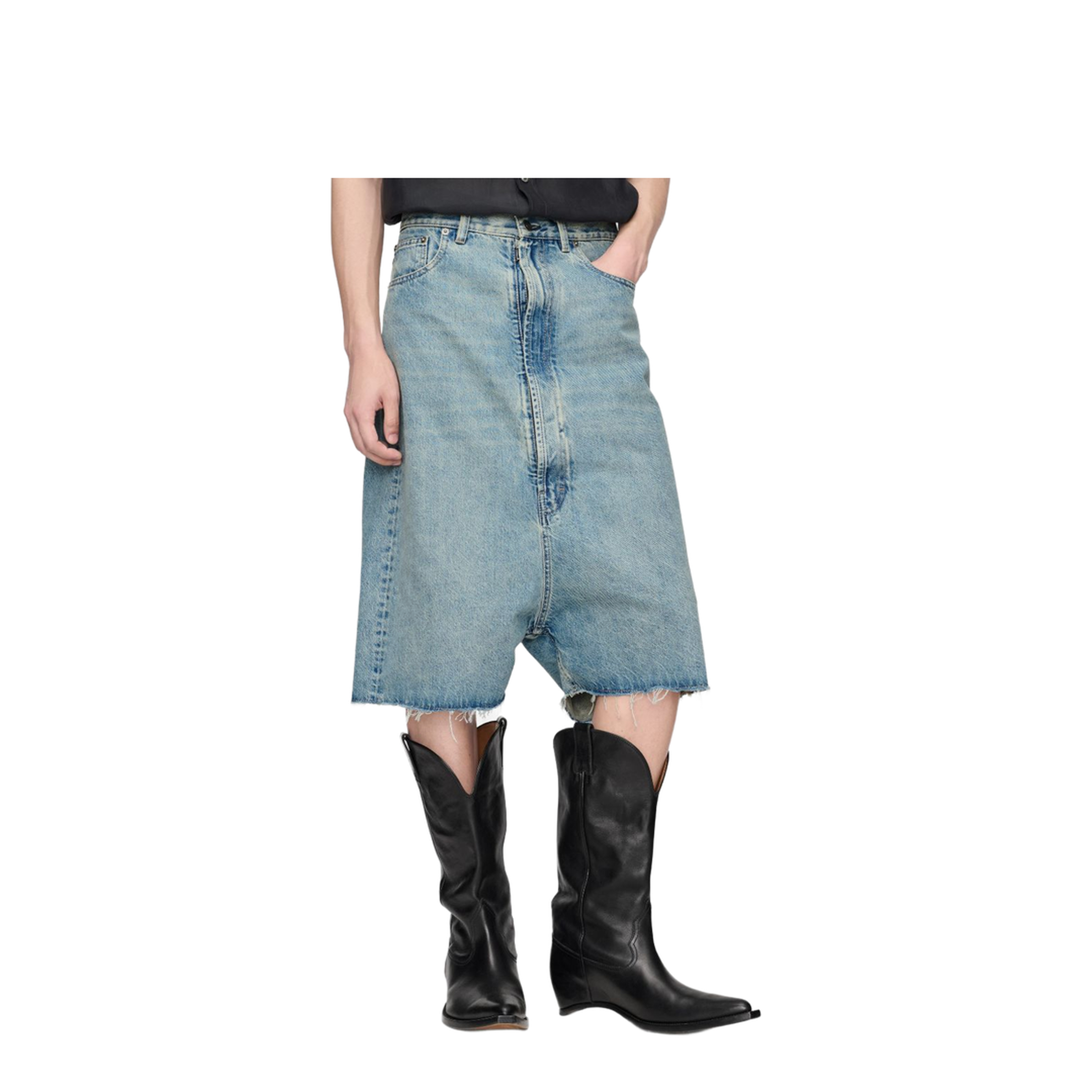 Low-crotch denim bermuda shorts in ice blue
