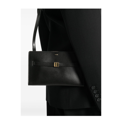 Belted Leather Crossbody Bag - Black