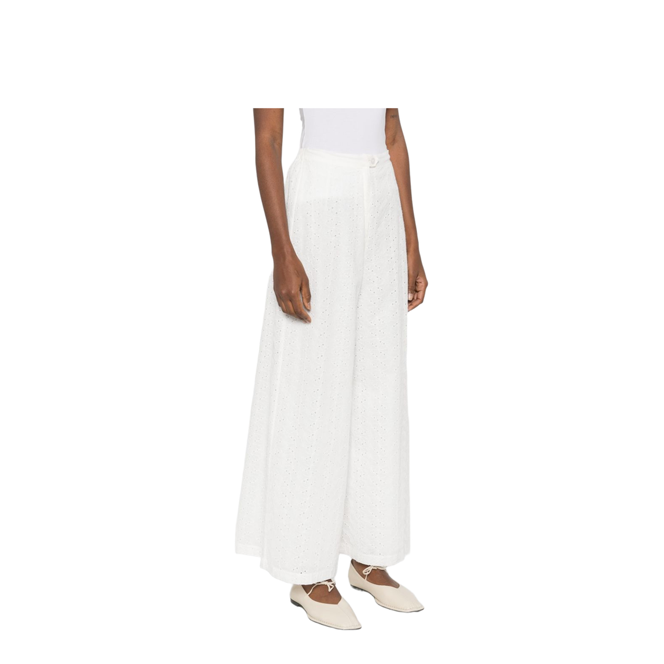 MAYFEYR - Forte Forte - Flared Muslin Trousers With Broderie Anglaise Embroidery Crystal - 14878MYPANTSCRYSTAL