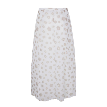White Slip-On Style Skirt with Floral Motif