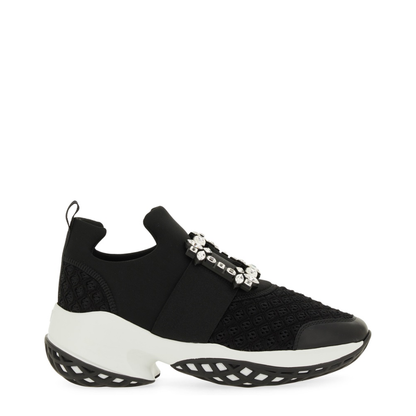 Black and White Leather Embellished Slip-On Sneakers
