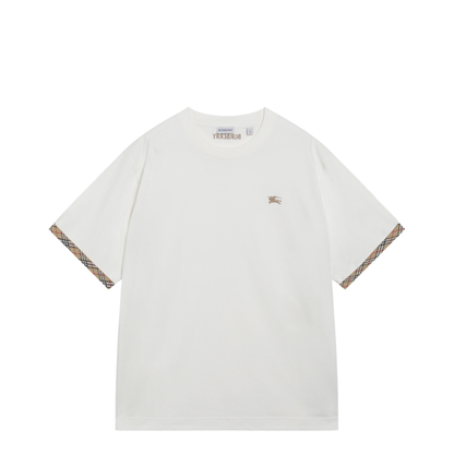 MAYFEYR - Burberry - Cotton Jersey T-Shirt With Check Trim In Chalk - 8123491151696B7078