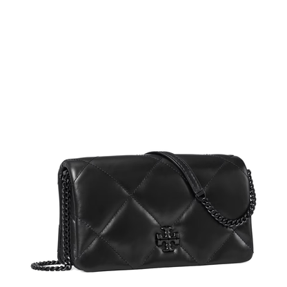 Black Kira Diamond Quilt Wallet on Chain