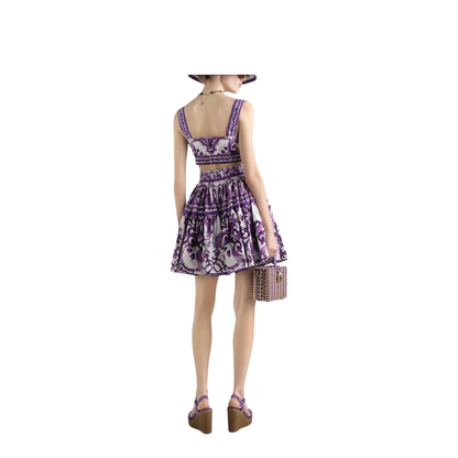 Majolica-print poplin short skirt