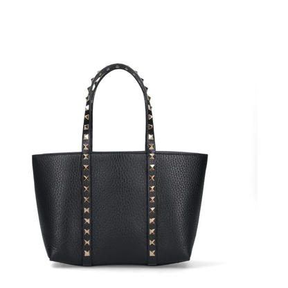 Black Leather Small Rockstud Shopping Bag