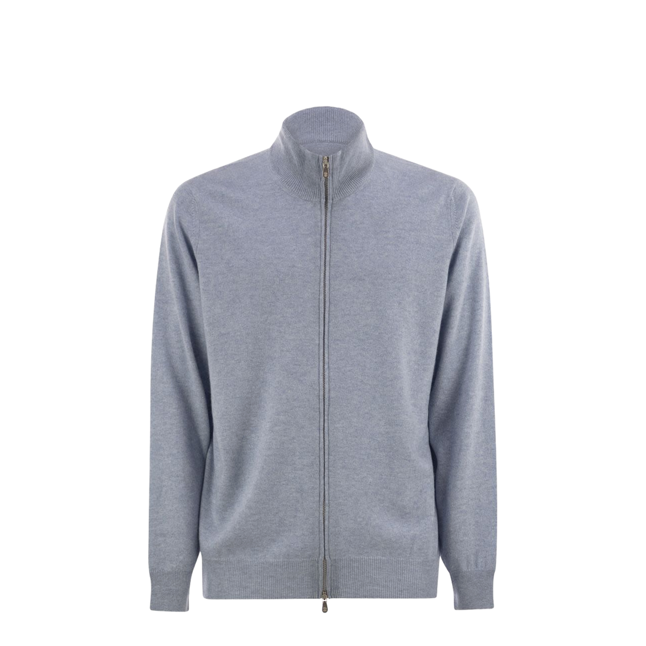 Blue High-Necked Cashmere Cardigan