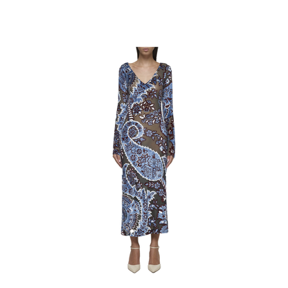 Floral Motif Long Sleeve Midi Dress