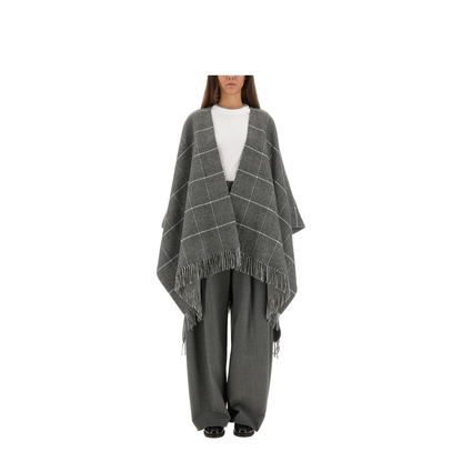 Fringed Check-Pattern Cape