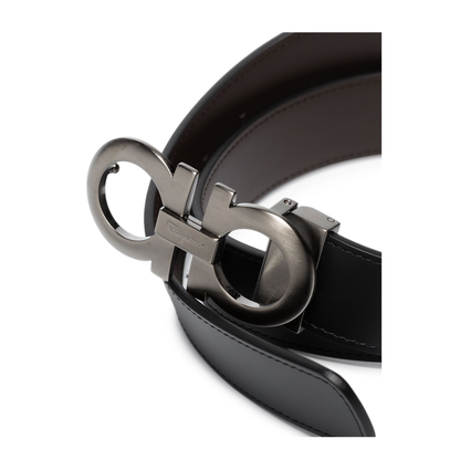 Gancini Reversible Leather Belt - Black