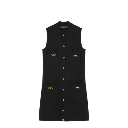 Black Mini Sleeveless Dress with Medusa Detail