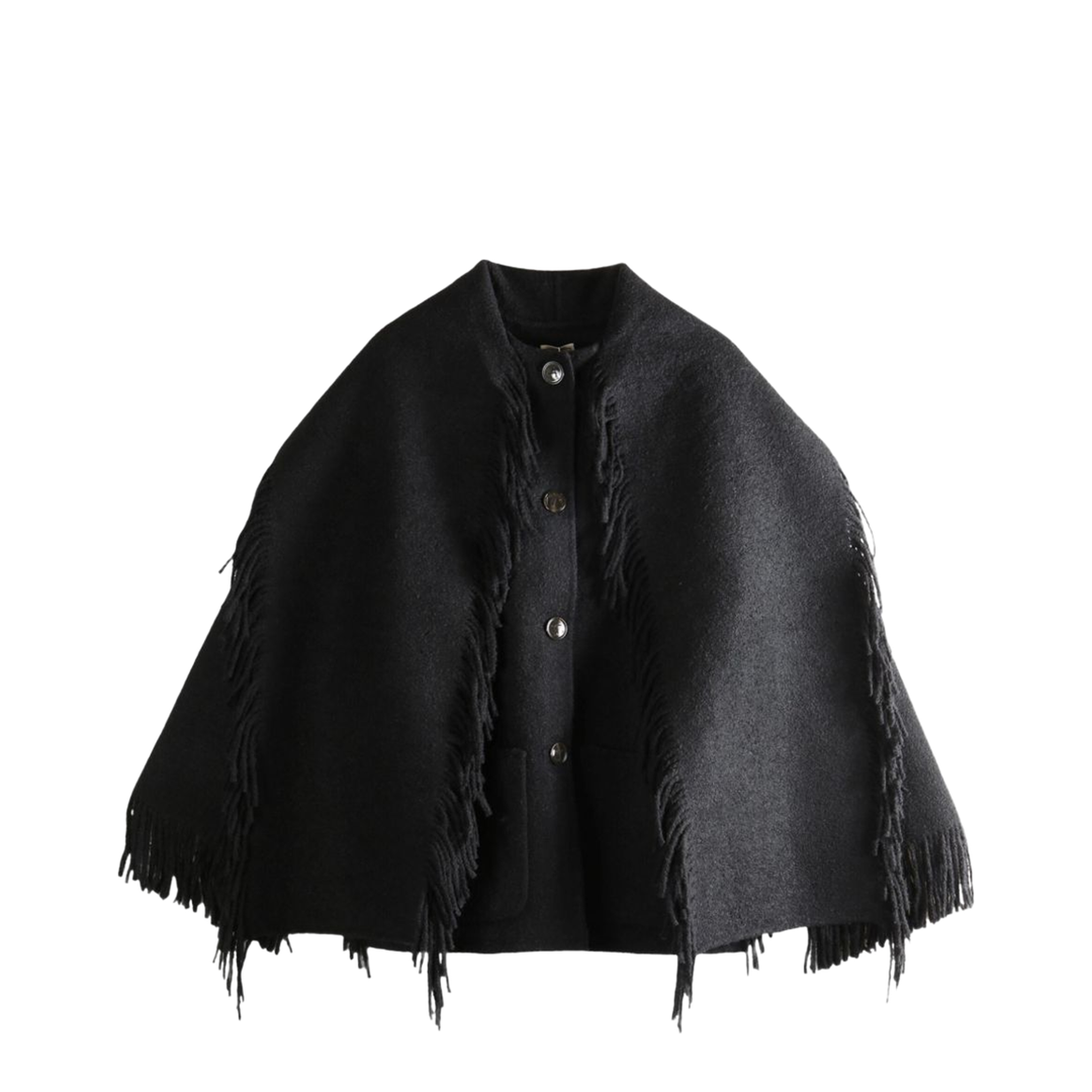 Black Fringed Scarf Wool Coat