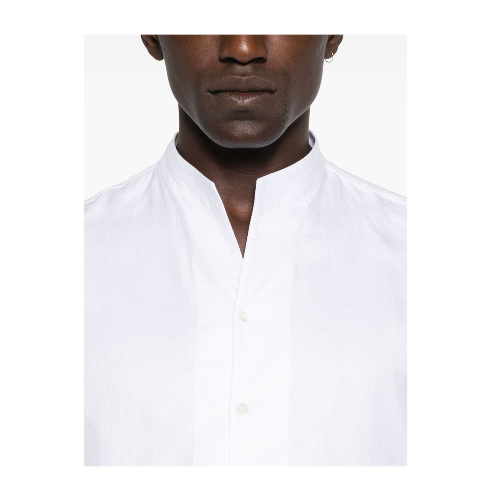 White Mandarin Collar Long Sleeve Button Fastening Shirt