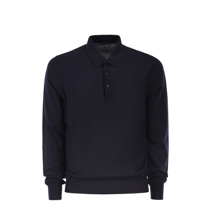 Long-sleeved wool polo shirt