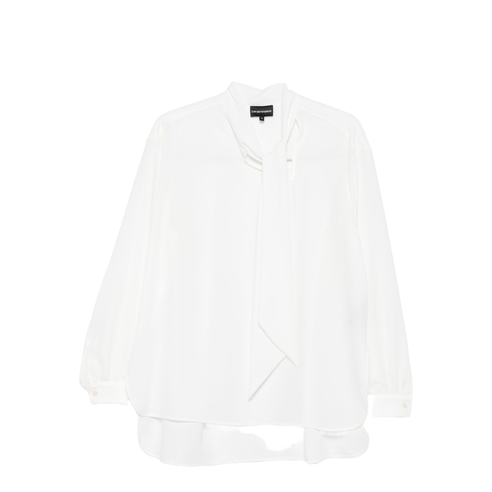 White Long Sleeves Neck Tie Buttoned Cuffs Asymmetric Hem