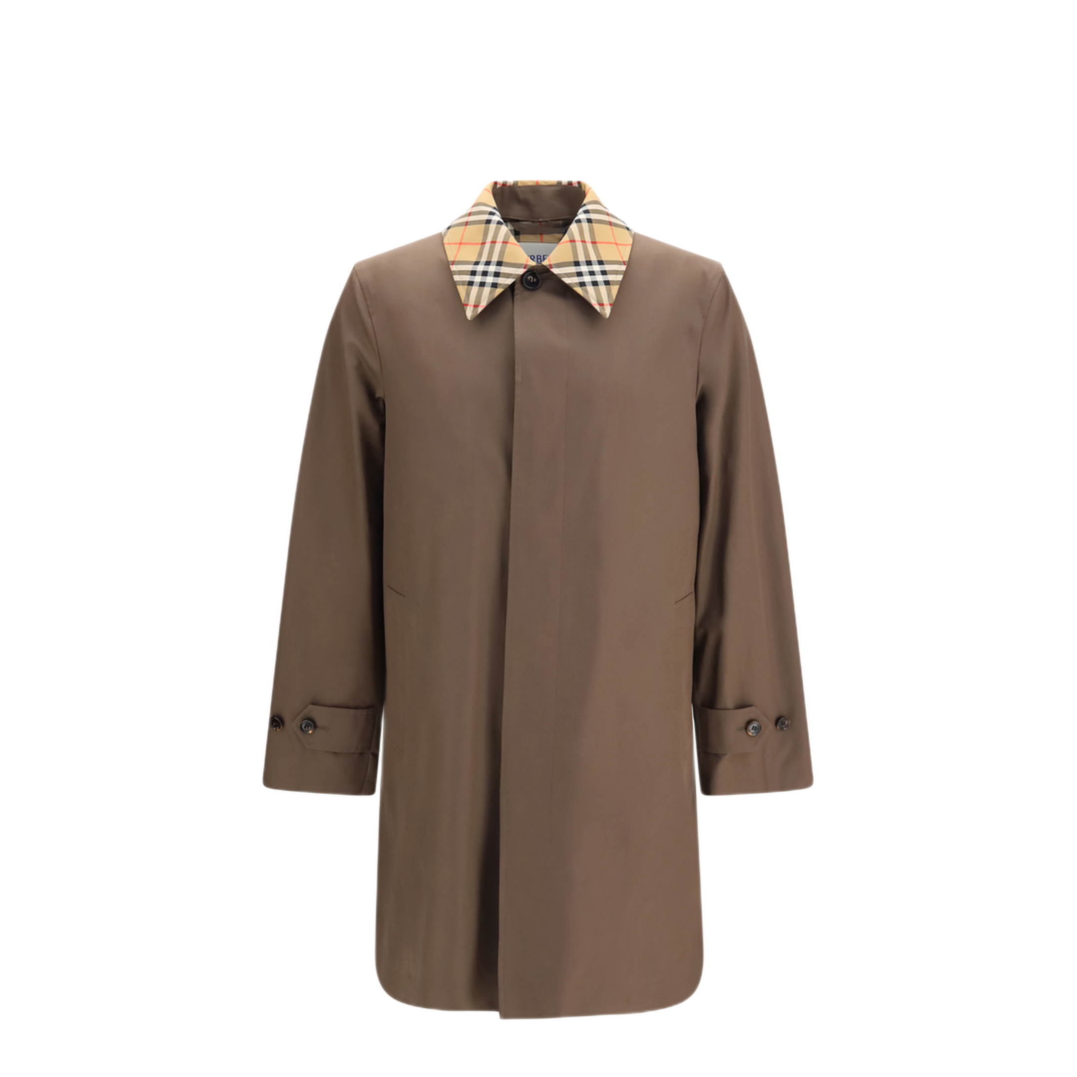 MAYFEYR - Burberry - Cotton Gabardine Coat With Check Collar - 8132359