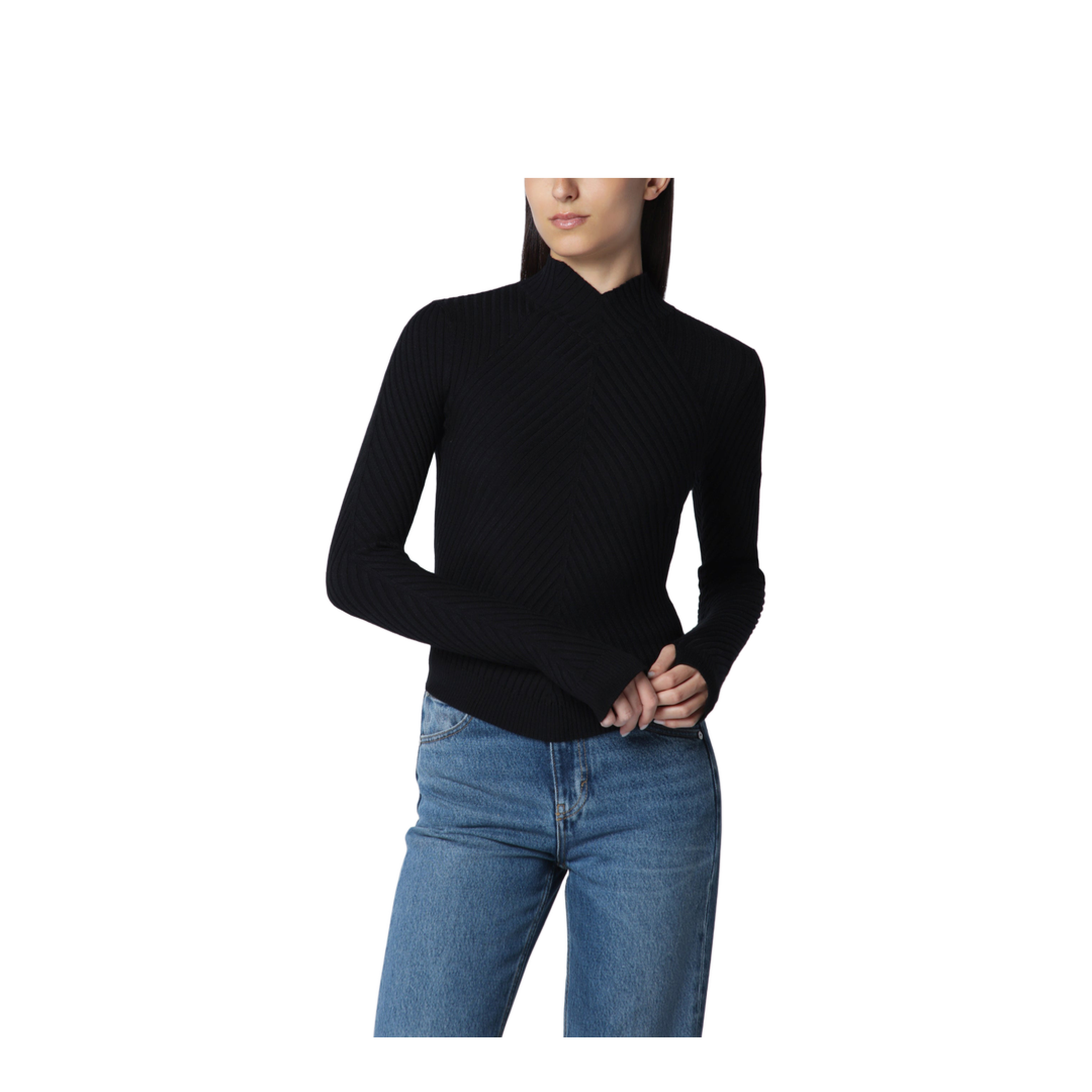 MAYFEYR - Victoria Beckham - Georgia Ribbed Sweater In Black Merino Wool - 1425KTP006804AWOBLK