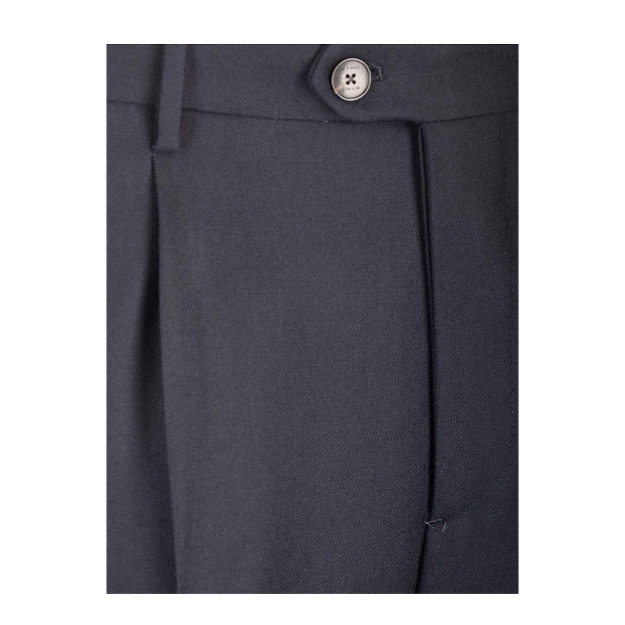 Navy Blue Wool Pleat Trousers