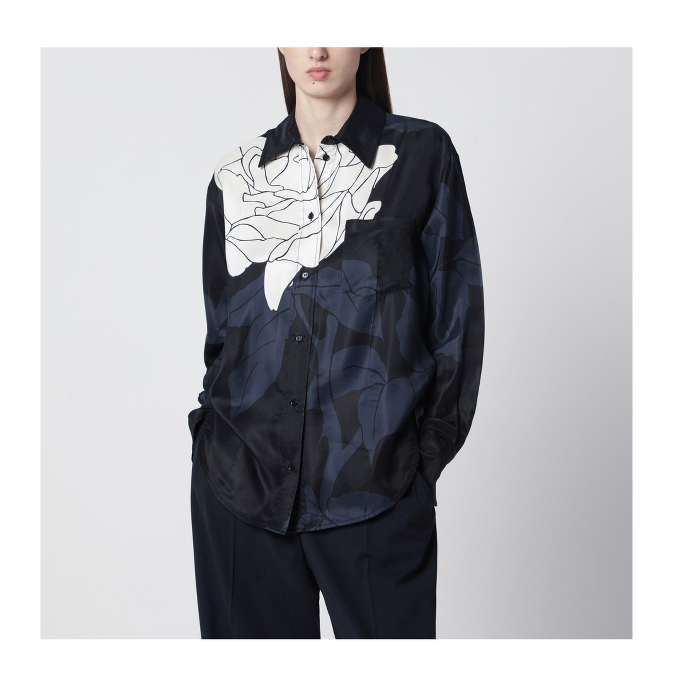 Navy Blue Shirt with Floral Pattern