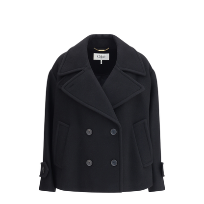 Oversized Wool Short Coat - Black