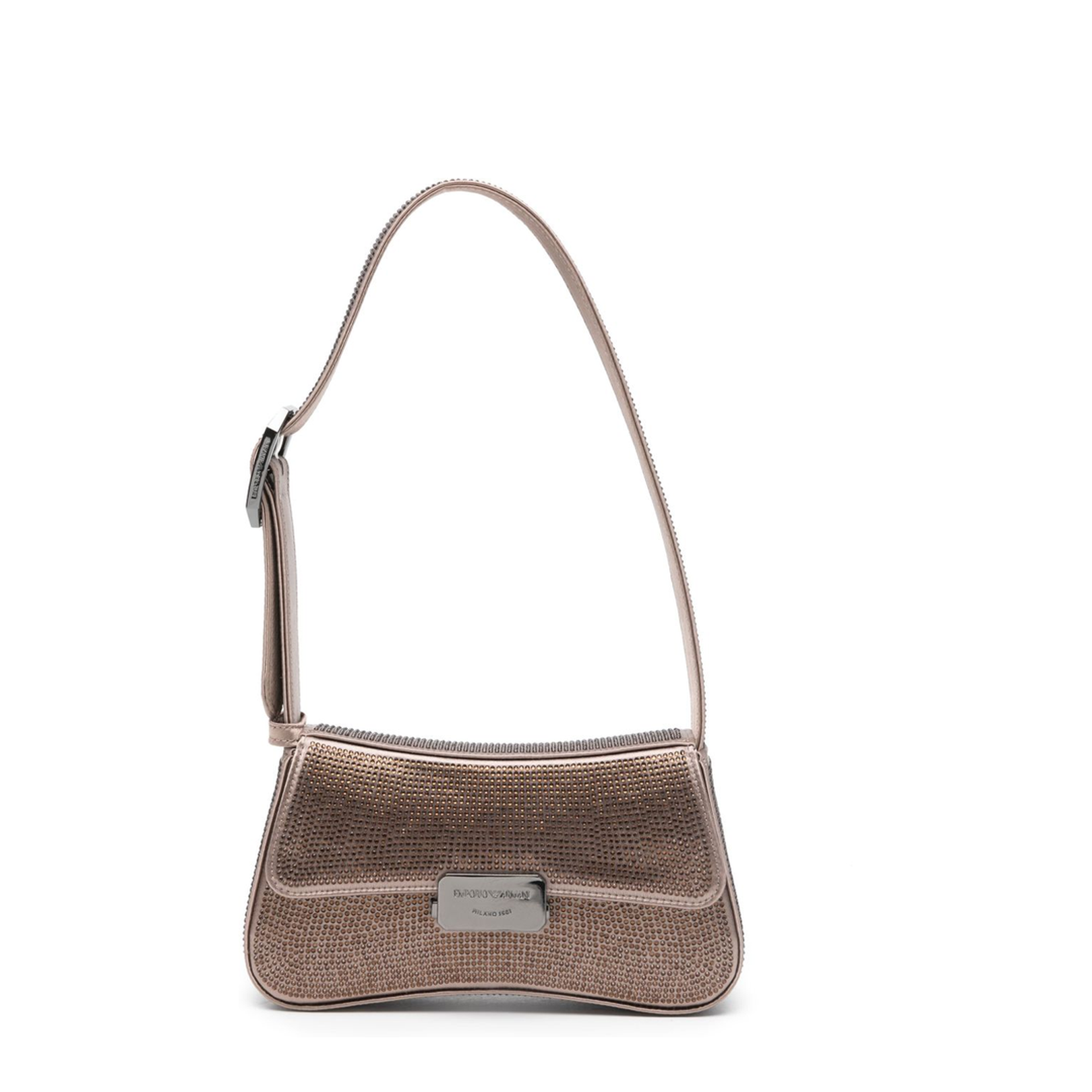 Satin shoulder bag with rhinestones