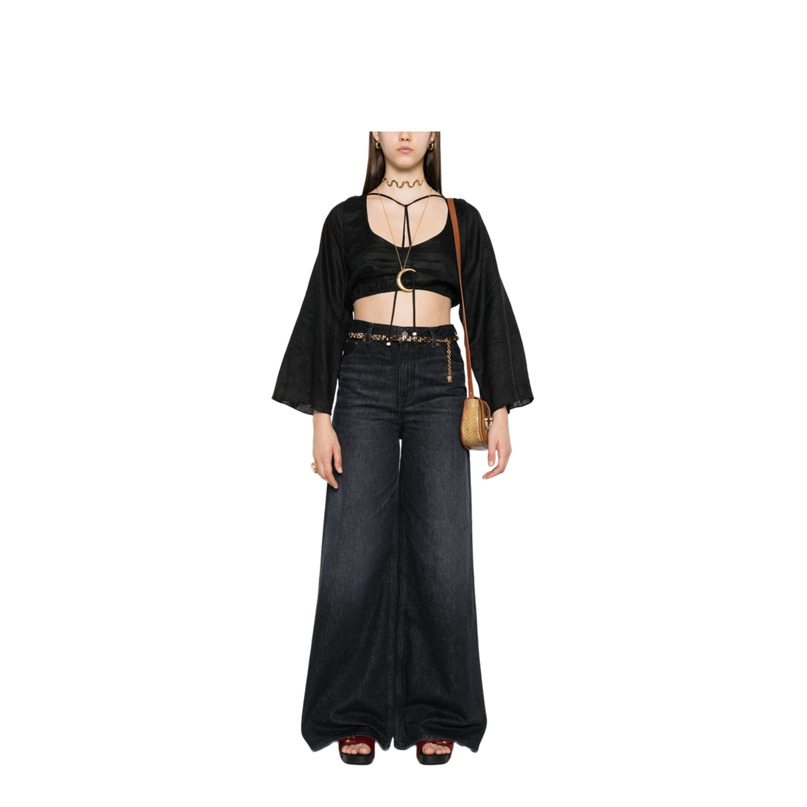 High-rise wide-leg jeans in denim