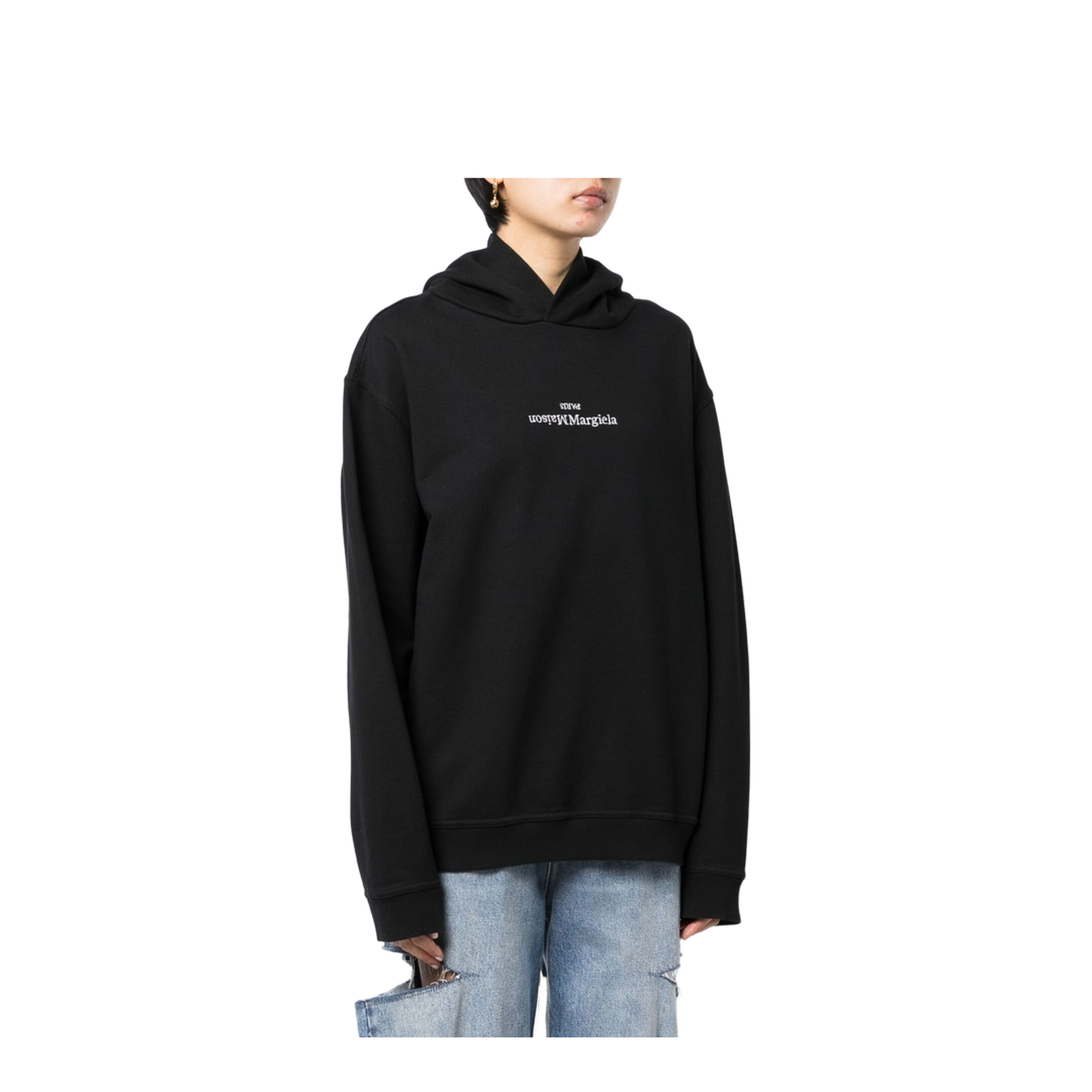 Black Cotton Hooded Sweatshirt