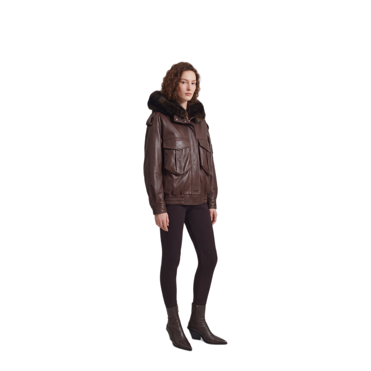 MAYFEYR - The Frankie Shop - Napa Bomber With Hood In Brown Leather - JAFS22732200BROWN