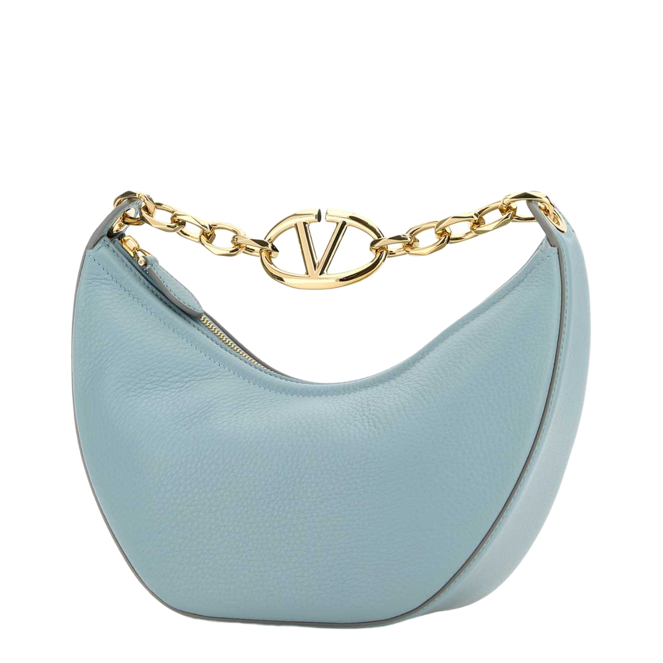 Light Blue Leather Small Hobo Vlogo Moon Handbag