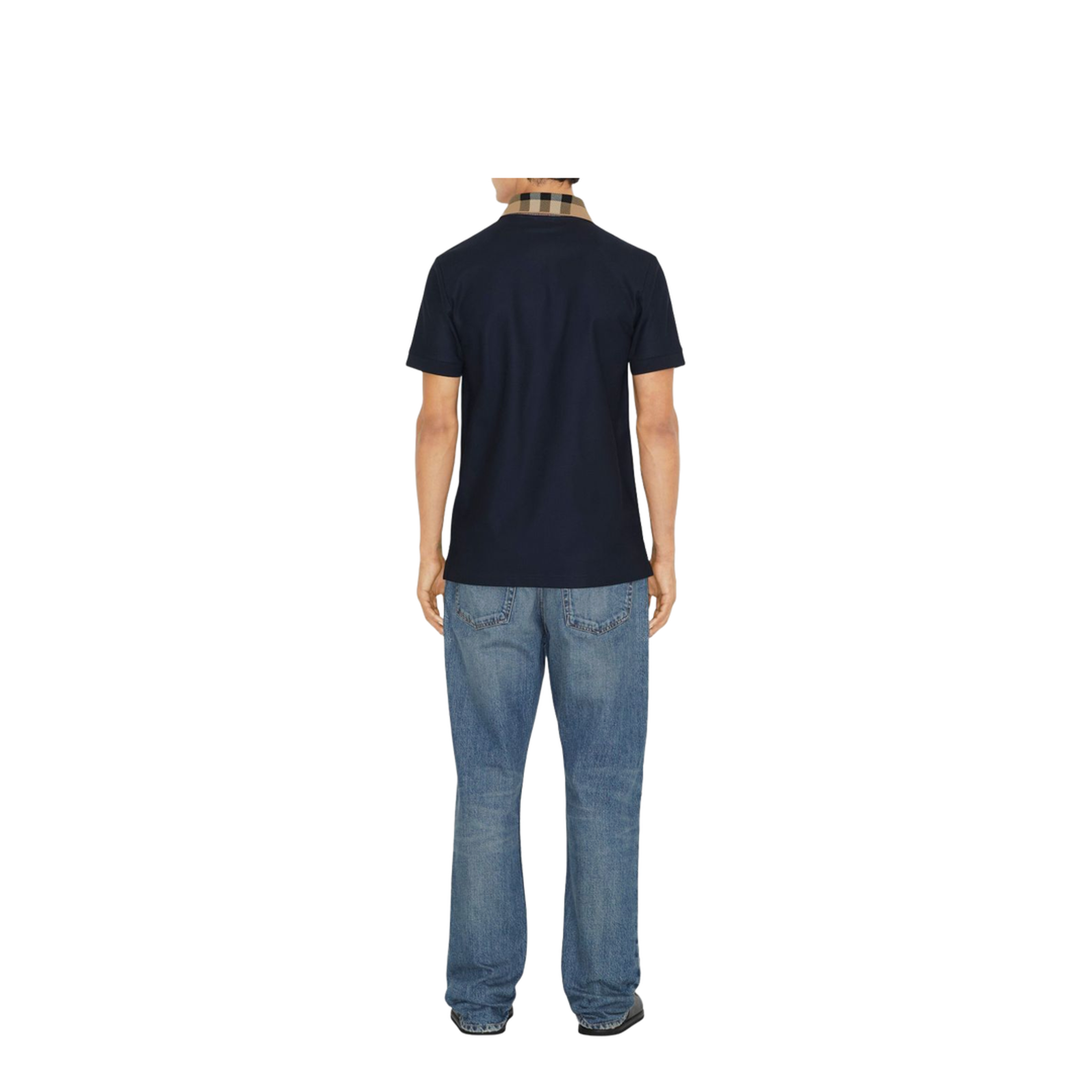 Check Collar Cotton Polo Shirt - Blue