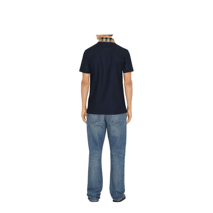 Check Collar Cotton Polo Shirt - Blue