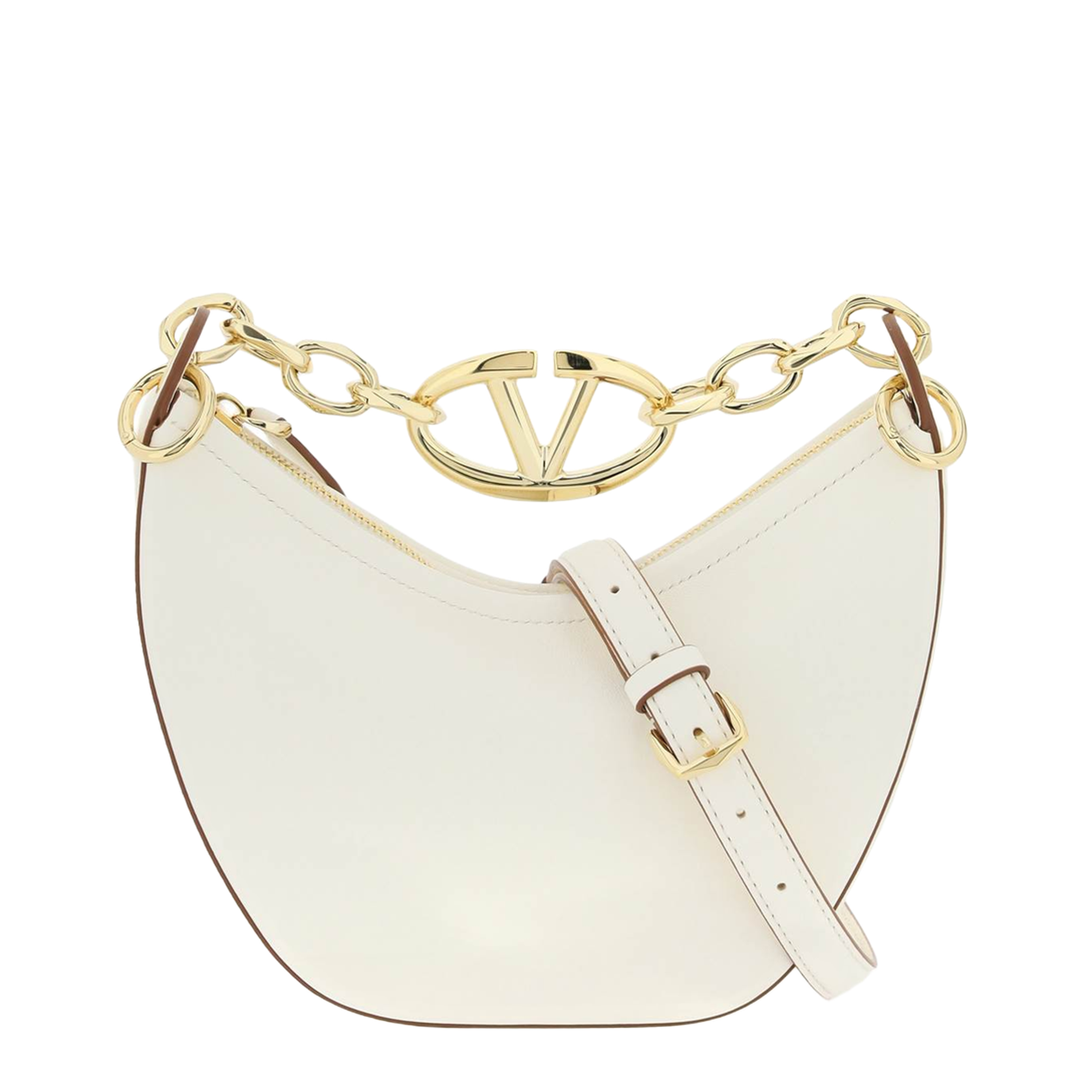 Ivory Leather Mini Hobo Vlogo Moon Handbag