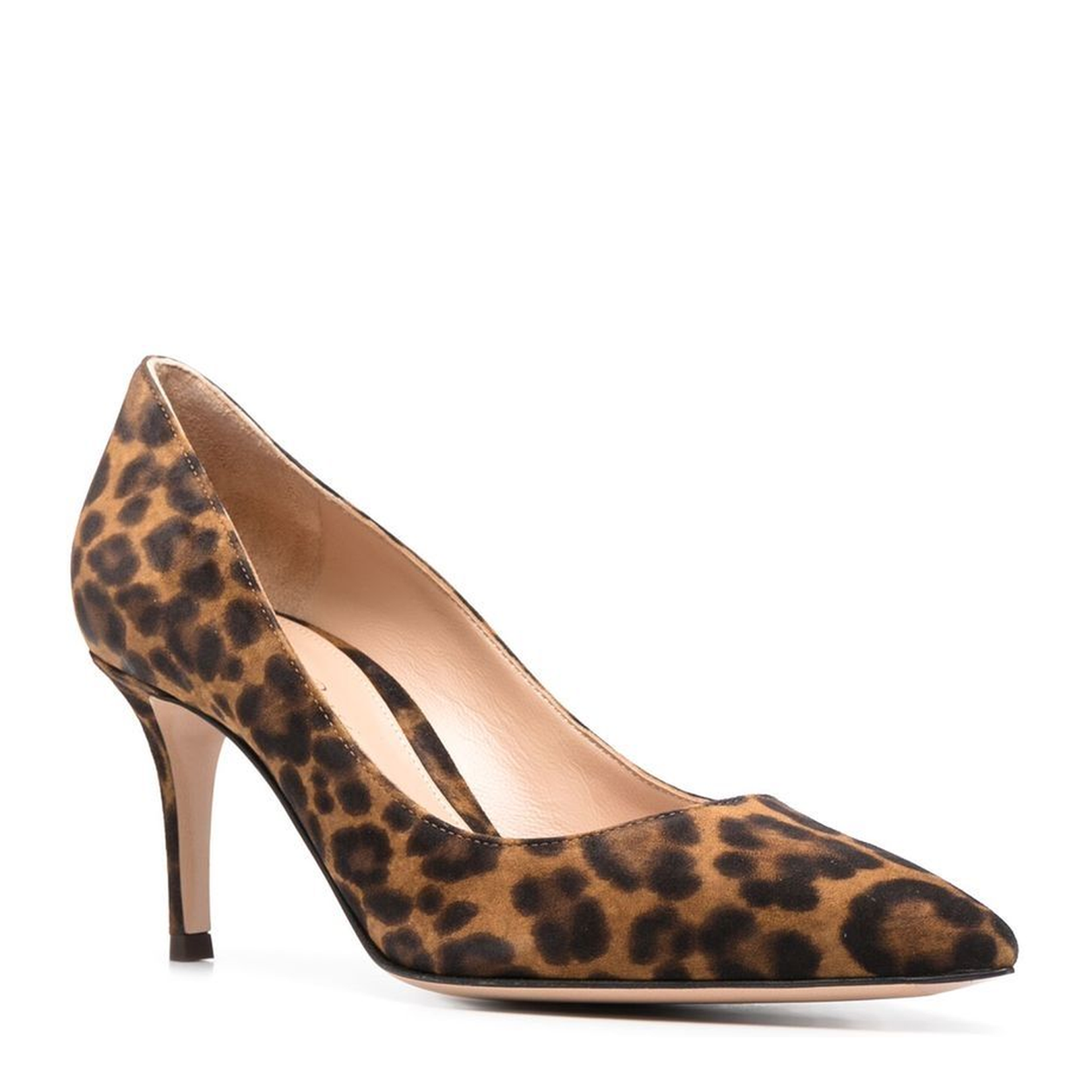 Brown Calf Suede Leopard Print Pumps