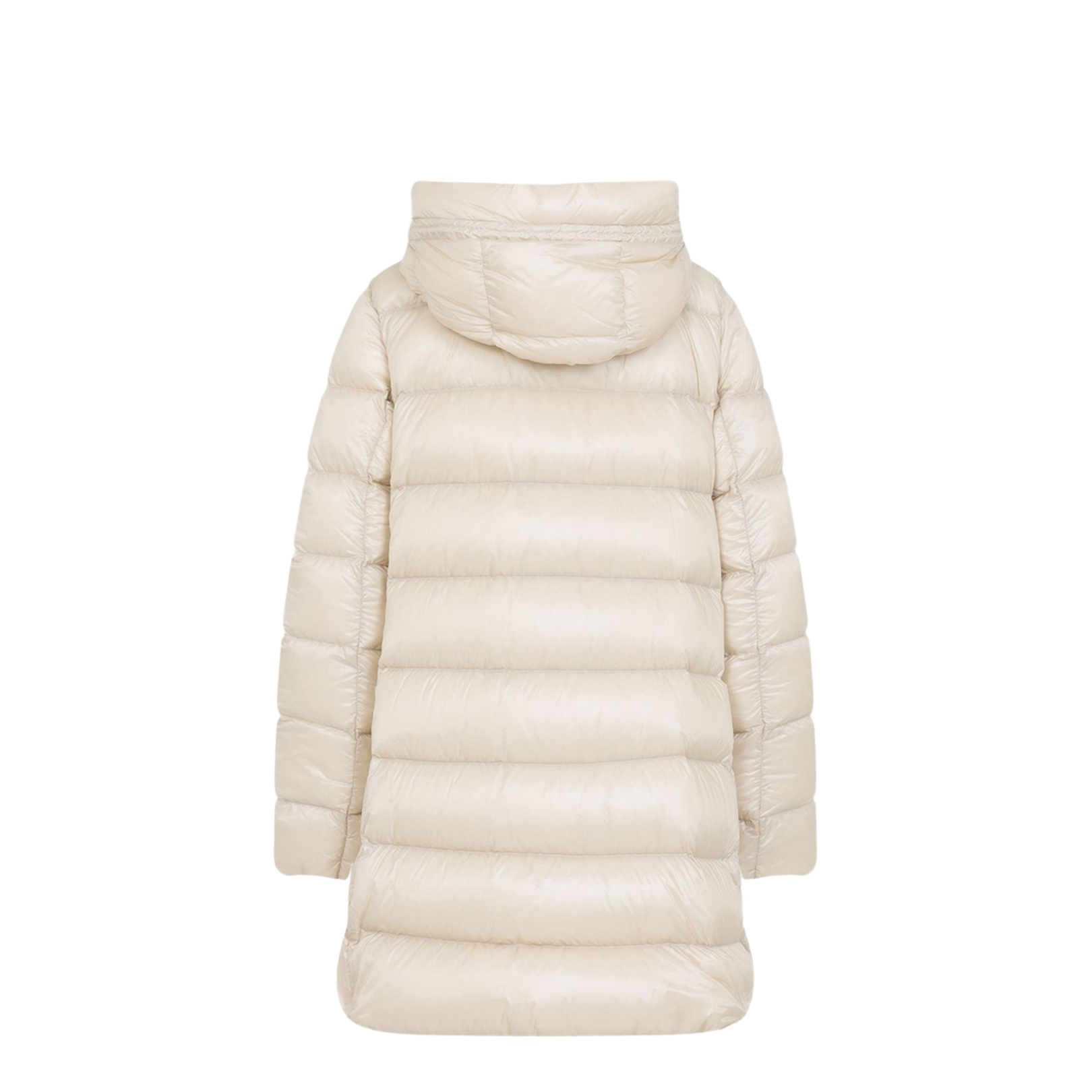 Light Beige Hooded Mid-Length Down Jacket