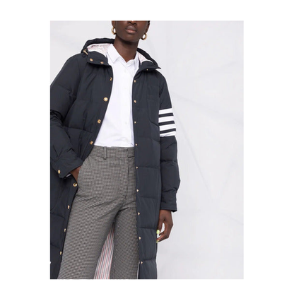 MAYFEYR - Thom Browne - Down Filled Below Knee Hooded Shirtdress W/ 4 Bar In Military Ripstop - FOD025X05222415
