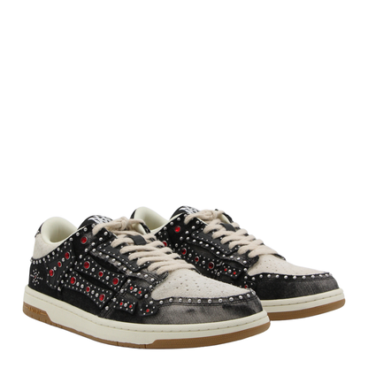 Skel Top Black Sneaker With Beads And Crystals